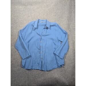 Soft Surroundings Outer Banks Blue 100% Linen Shirt Button Up Long Sleeve Sz PL